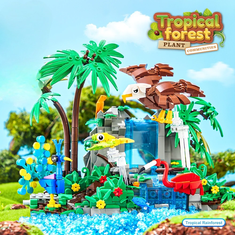 

Tropical Forest Birds Building Blocks with Transmission Structure Small Particles DIY Assembly Toy for Kids Creative Play