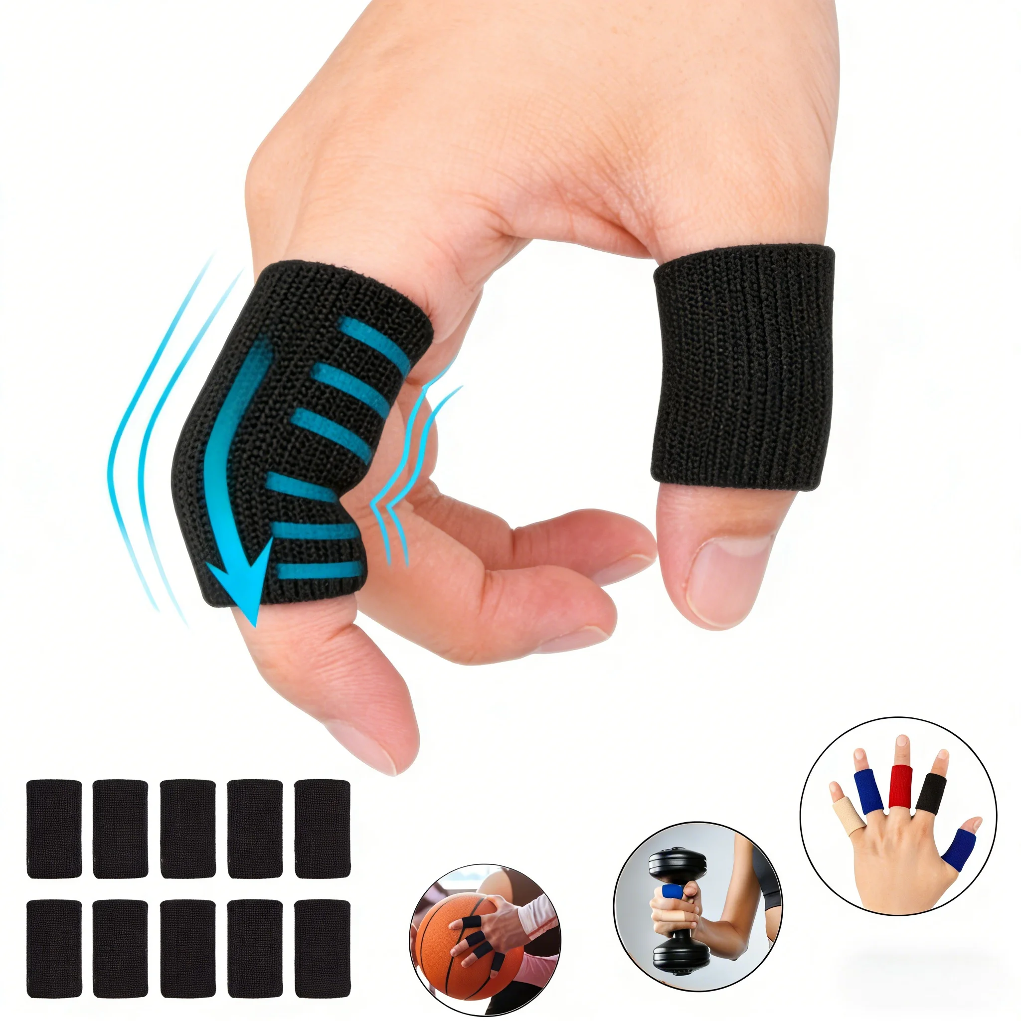 

Набор из 10 премиальных чёрных напальчников: дышащие и многоразовые, для спорта, игр и ввода текста