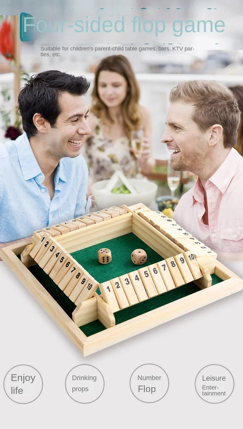 Shut The Box - Gioco di dadi da 4 anni in su, quattro sided flop giochi da tavolo e 2 cubi in legno, classico per feste in famiglia per 1-4 giocatori Shut The Box - Gioco di dadi da 4 anni in su, quattro sided flop giochi da tavolo e 2 cubi in legno, classico per feste in famiglia per 1-4 giocatori
