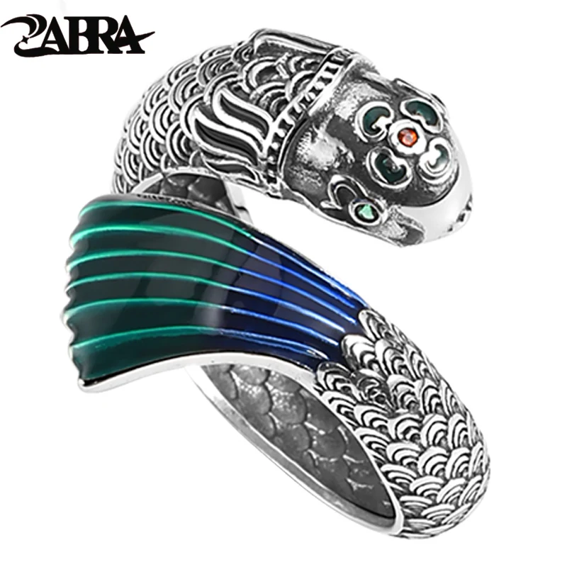 ZABRA 925 Silver Enamel Koi Ring for Men and Women Vintage Graduate Entrance Examination Landing Ring