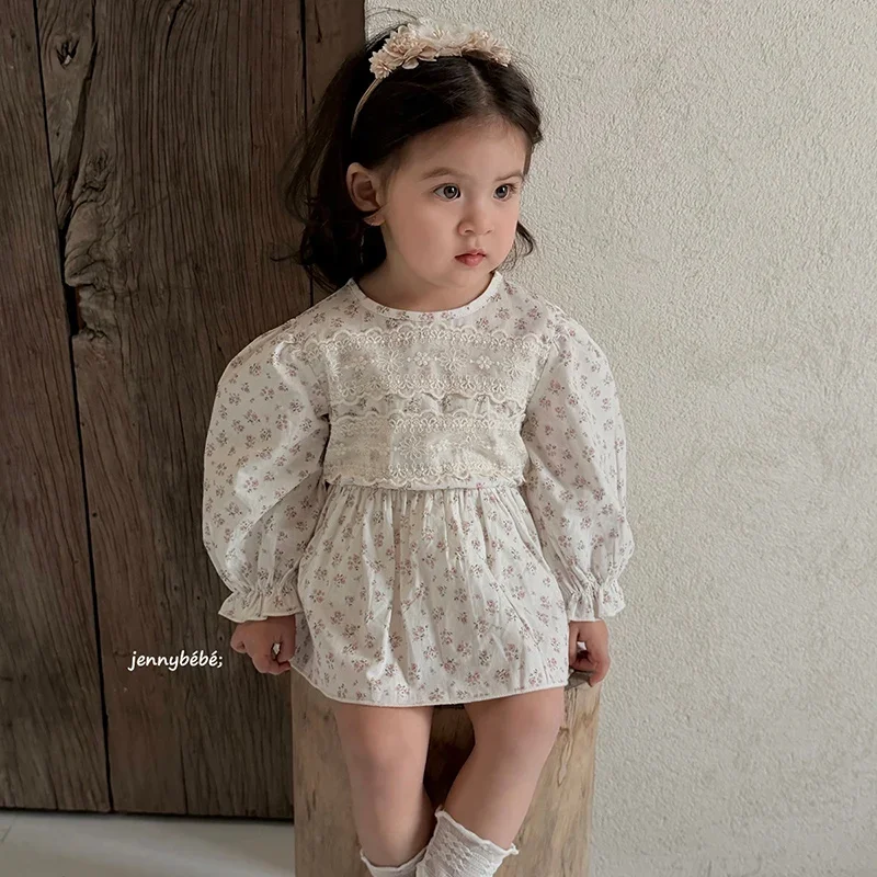 

2026 New Spring Newborn Baby Girl Jumpsuit Long Sleeved Cotton Flower Print Toddler Baby Girl Romper 0-24M Baby Girl Clothing