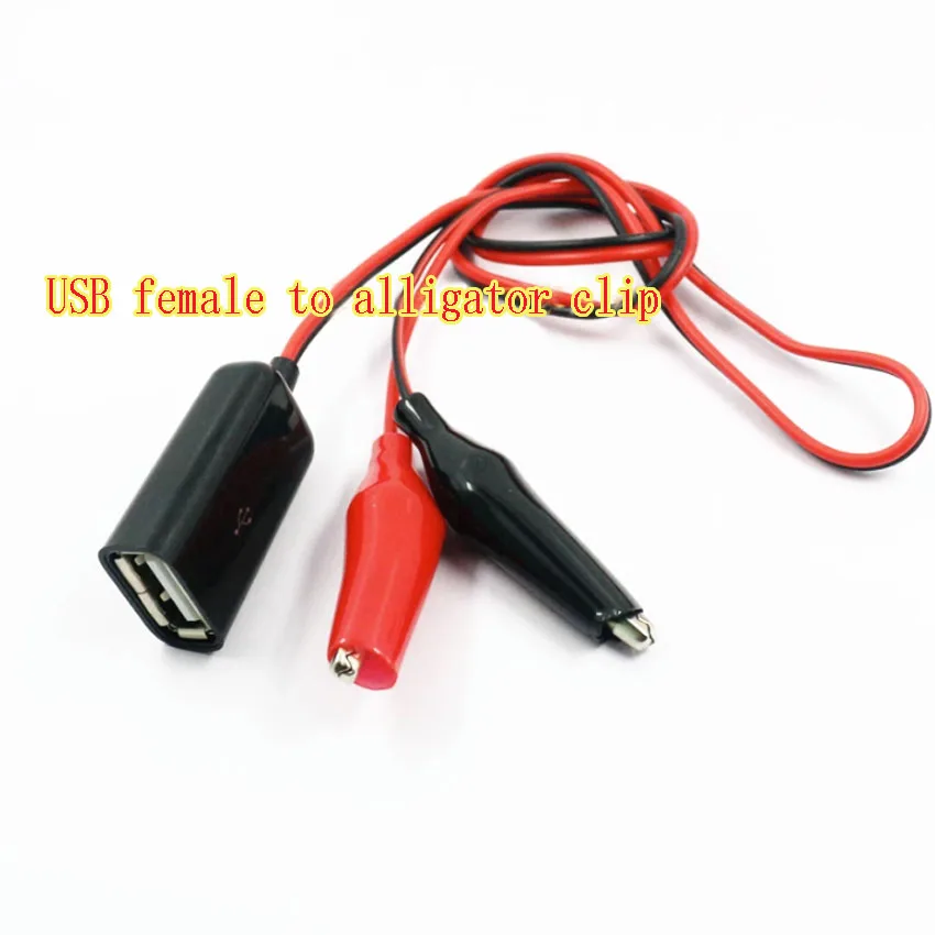 USB male and female head to medium size crocodile clamp testing line, red and black testing line to clamp debugging line