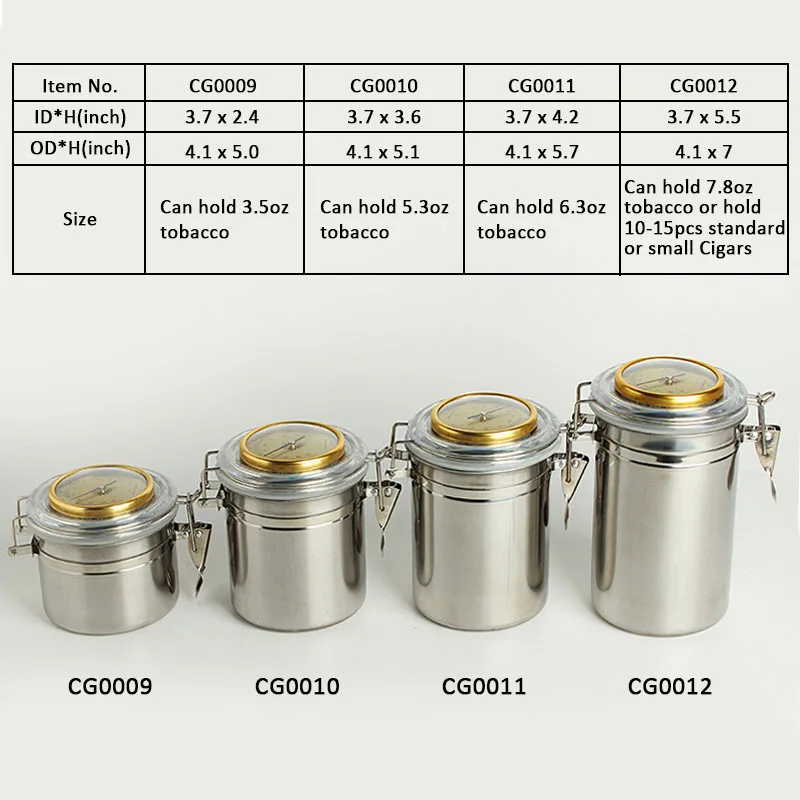 

MUXIANG Stainless Steel Humidor Humiditer Jar For Cigar Taobacco Coffee Integrated Hygrometer High Quality Tobacco Storage Tank