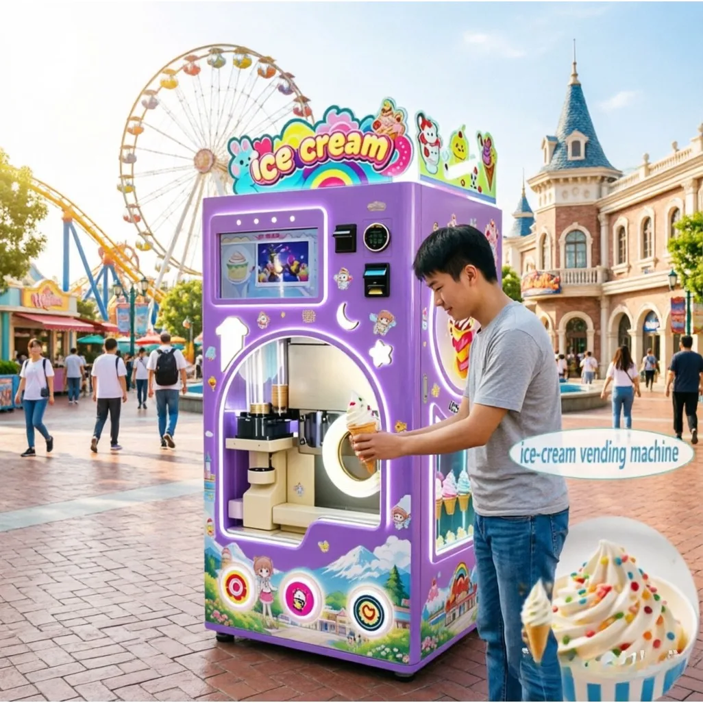 Commercial Ice Cream Vending Machine with One Key Auto Clean Function Smart Design Ice Cream Soft Machine for Pedestrian Street
