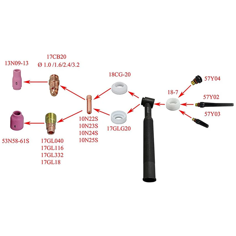 

Цанговый корпус TIG Stubby Gas Lens 17GL332 12 13/16 дюймов, изолятор газовой линзы TIG для SR WP 17 18 26, сварочная горелка TIG 18 шт.-B09B