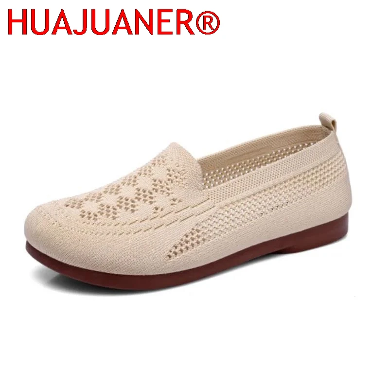 Sommer-Mesh-Stoffe, atmungsaktive flache Damenschuhe, leichte Slip-On-Freizeitschuhe, Damen-Loafer, Sockenschuhe, Zapatillas Mujer 2026 Neu