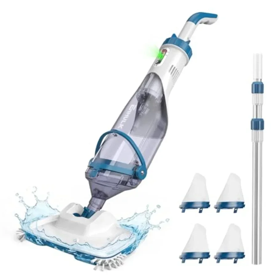 

Above Ground Pool Vacuum: 13.4 Wide Head, Telescopic Pole, 18.5 GPM Suction, 60-Min Cordless Runtime, Rechargeable Handheld Cle
