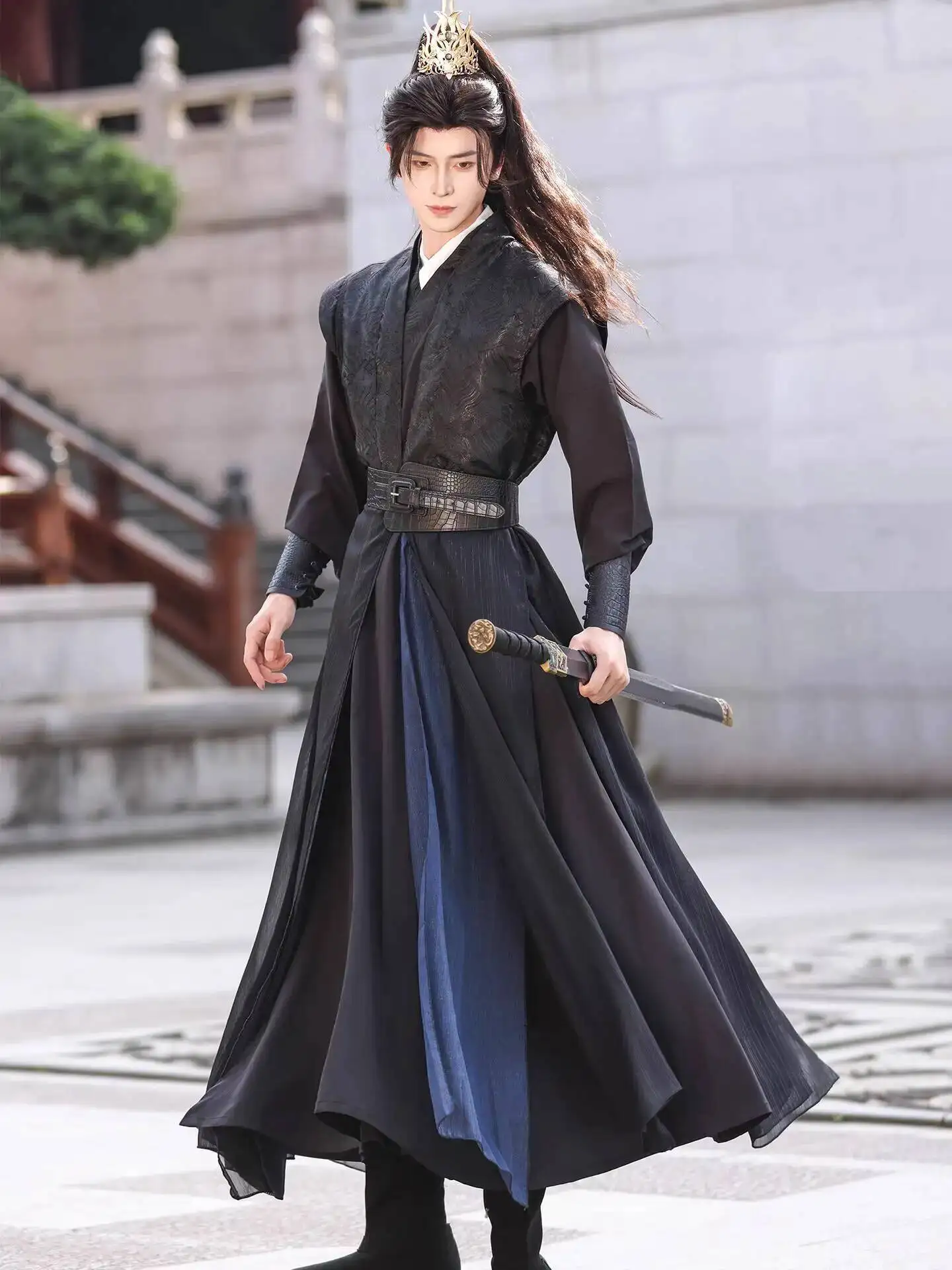 Hanfu فستان الفنون فارس فيلم النمط القديم زي وسيم النصي القتل سر مجموعة أداء الرقص زي قوي قديم