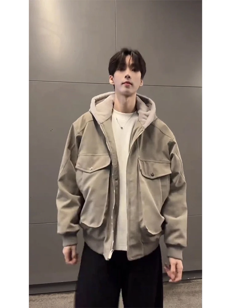 

American Retro Hooded Thiened Warm Cotton Jaet Men's Sle Winter Cleanfit Marble Mountain Eagle Coat Cotton Clothes