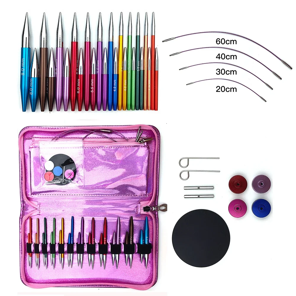 12Prs Interchangeable Crochet Needles Aluminum Circular Knitting Needle  Weaving Yarn Knitting Tools Set With Needle Storage Bag