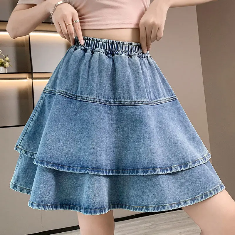 Women Summer Simplicity Loose Solid Color High Waist Appear Thin Casual Denim Short Skirt Women Clothes Fashion All-match Skirt