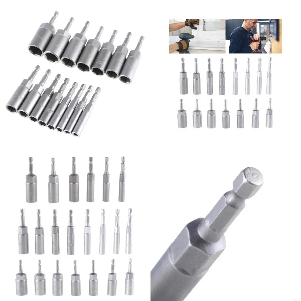 

5.5-19mm Power Nut Driver Drill Bit Tool Set Sockets Wrench Screw 1/4'' Driver Screw Sockets Extension