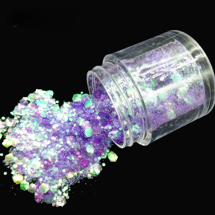 Purpurina holográfica para uñas, mezcla de estrellas, Luna, copos de corazón, lentejuelas irregulares, decoraciones de Arte de uñas DIY, 10g por botella