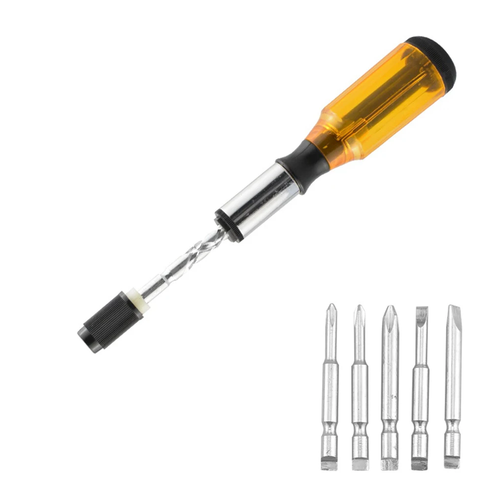 Obeng Ratchet dengan 5 Bit Driver untuk Ruang Sempit Obeng Semi-otomatis Dapat Dibalik untuk Perkakas Tangan Perbaikan Rumah