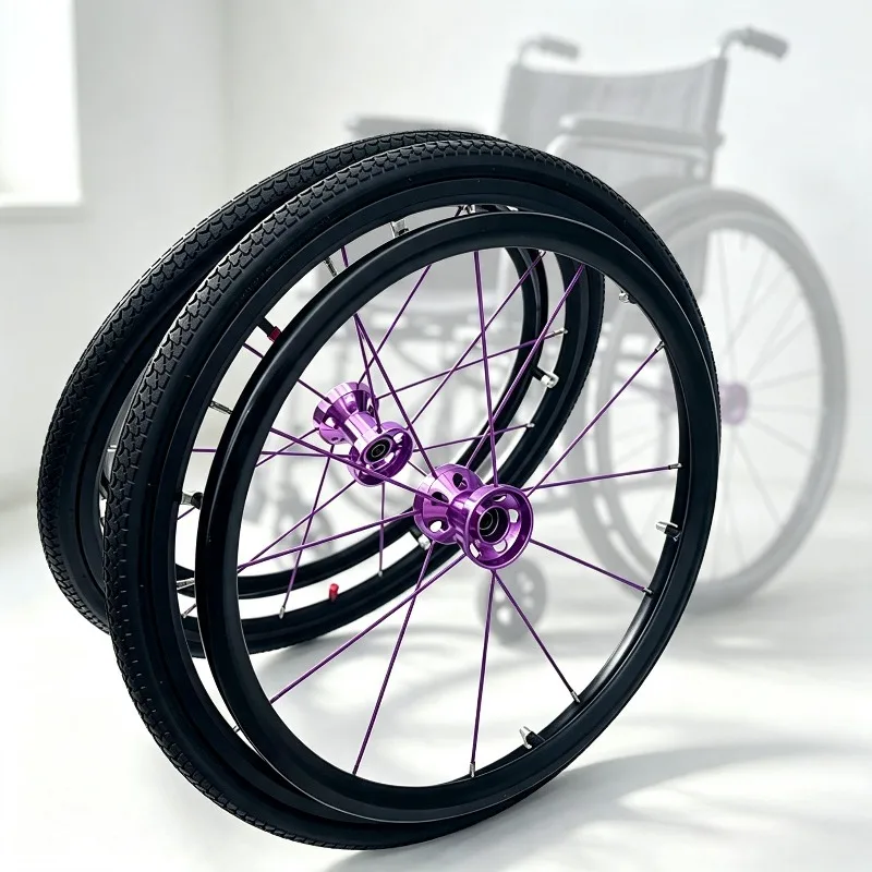 Purple 24*1 3/8 Inch Sport Wheelchair Rear Wheel Aluminum Alloy High-speed Inflatable Wheel 1 pair