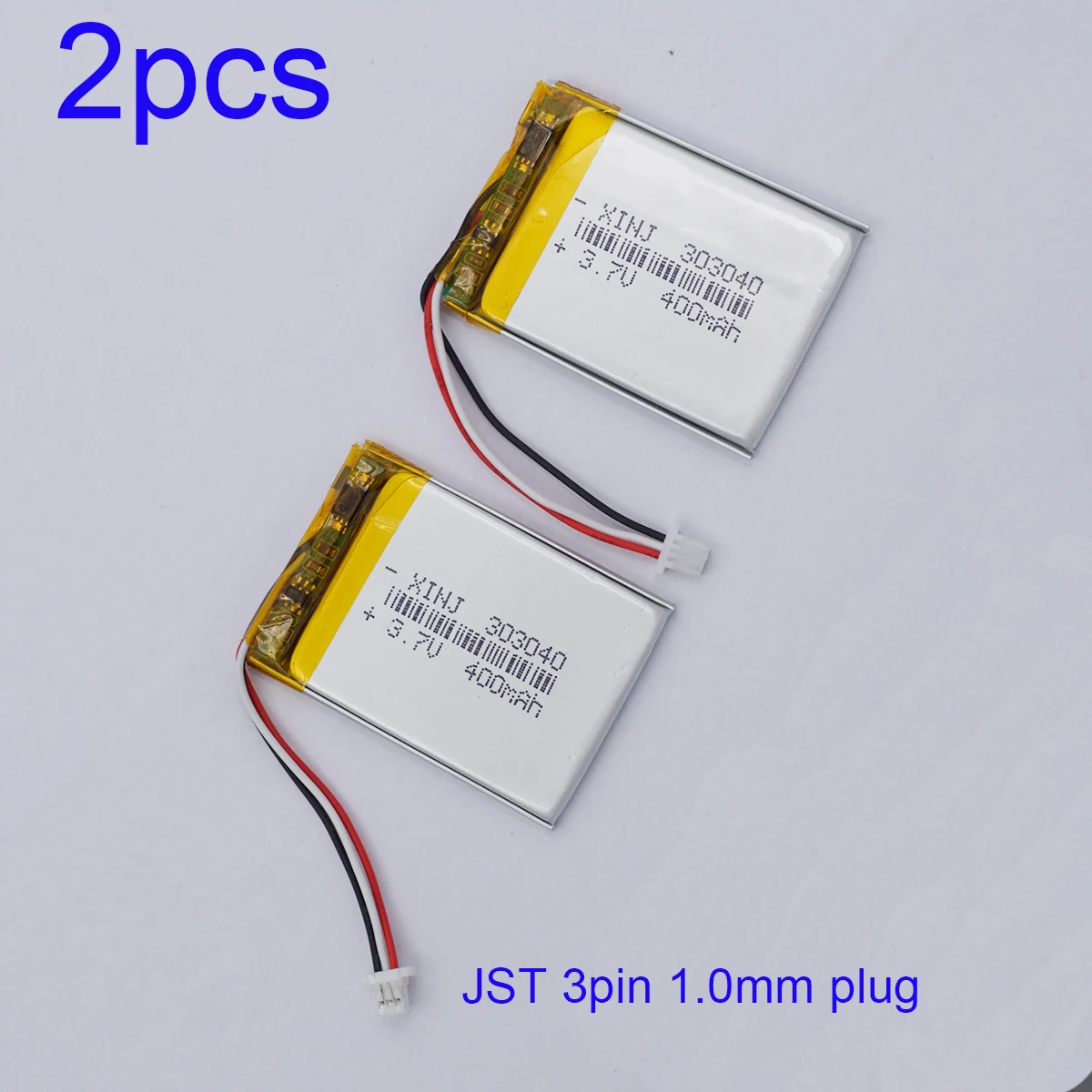 

2pcs 3.7V 400mAh 1.48Wh 303040 Thermistor NTC 3 Wires JST 3Pin 1.0mm Plug Li-Polymer Rechargeable Li Battery For Car Camera DVR