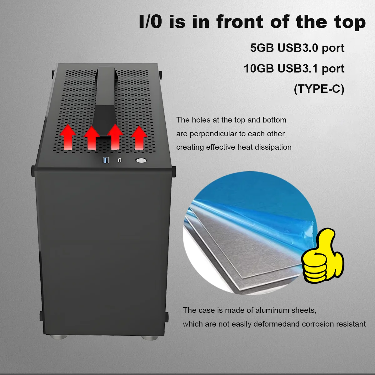 TUMMASTER GU7 Small Aluminum PC Case Supporting ITX Motherboards, Side Tempered Glass Desktop Portable MINI Computer Chassis