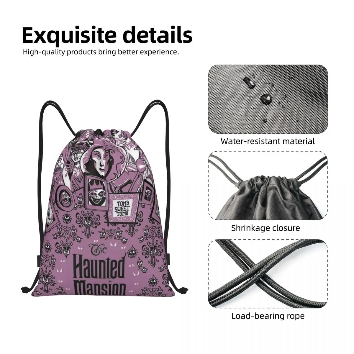 Mochila con cordón de montaje de la mansión encantada para hombres y mujeres, bolsa de gimnasio deportiva, película de terror de Halloween, Sackpack de entrenamiento