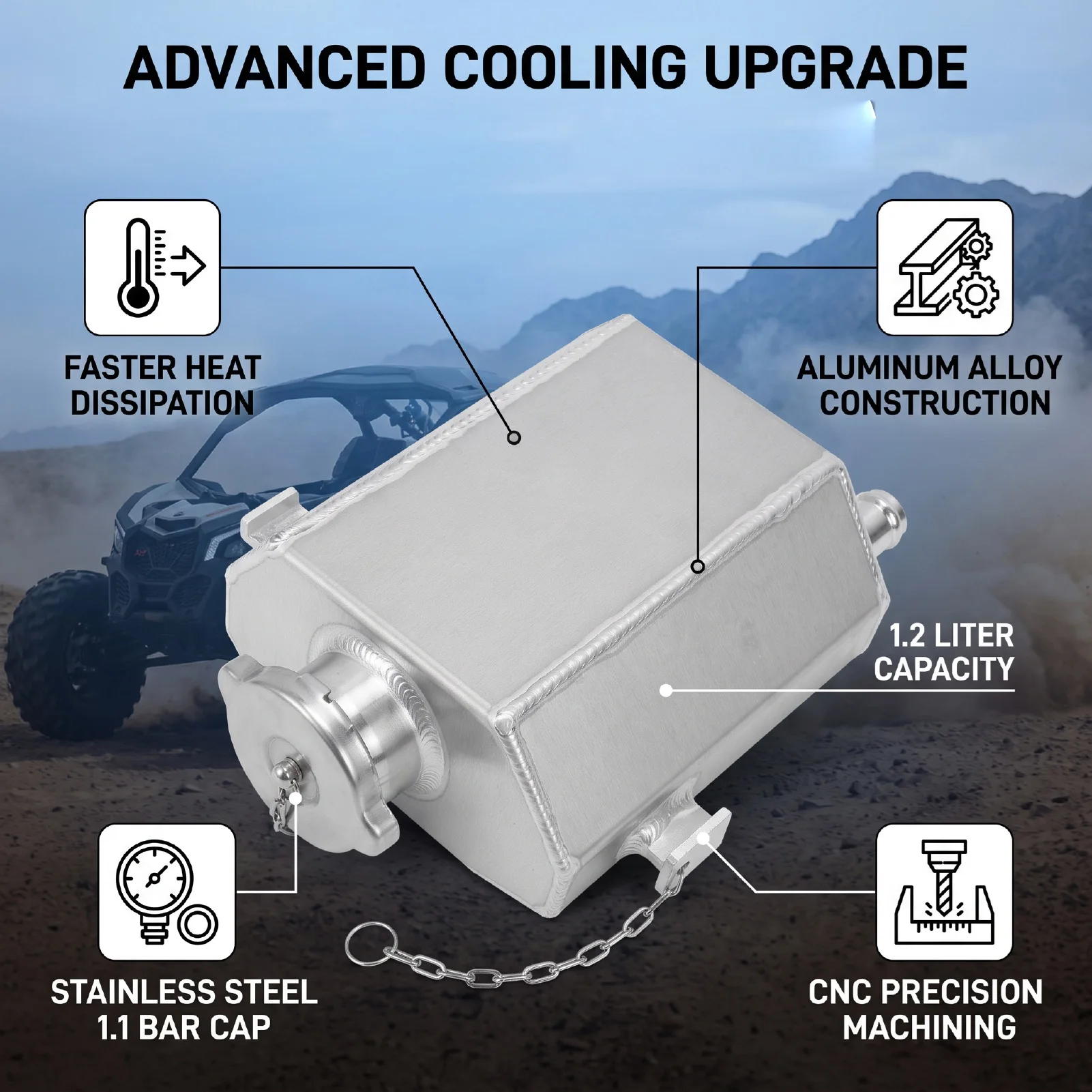 Coolant Reservoir Cooling Reservoir Tank Replacement for Can Am Maverick X3 4x4 Turbo DPS 2018-2021 Aluminum Alloy Structure