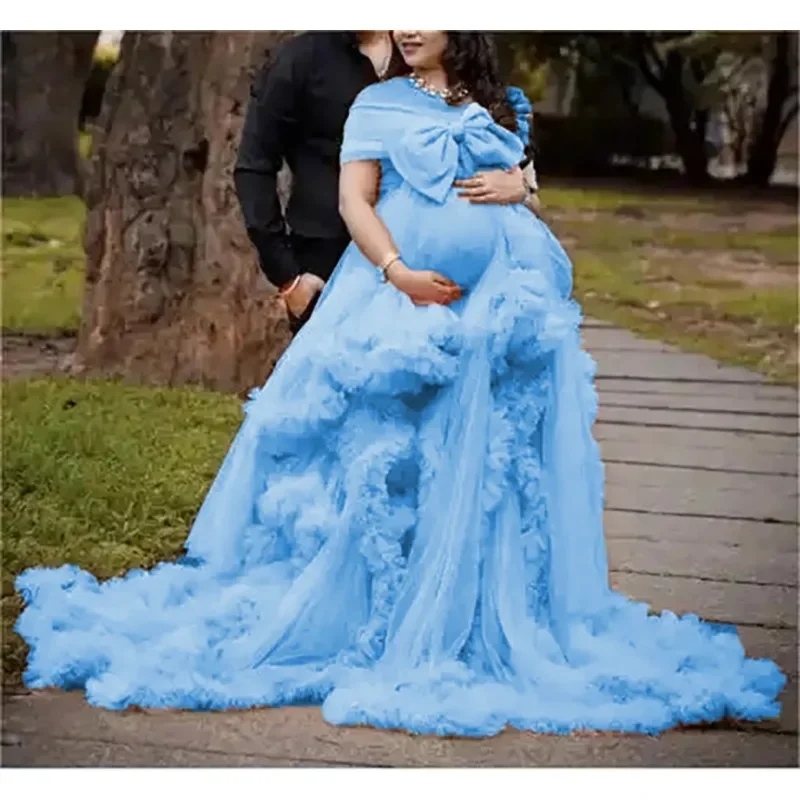 BIG BOW Tulle Ruffle maternity dresses photoshoot baby shower платье для беременных فساتين حوامل vestidos para embarazadas