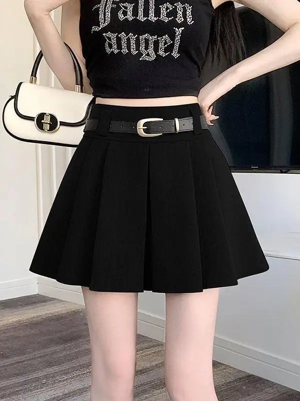 Fashionable High Waist Black Woolen Plaid A-Line  Skirt Women's Korean Style Versatile Short Skirt Anti-Light Walking