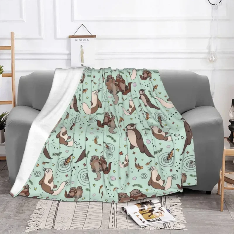 sea otters blanket coral fleece plush printed animal portable warm throw blankets for bedding car bedspread