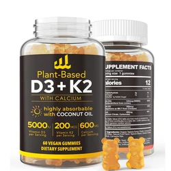 Vitamin D3 5000IU gummies contain 600mg of calcium and 200mcg of K2 (MK7), a vitamin D supplement that supports strong bones