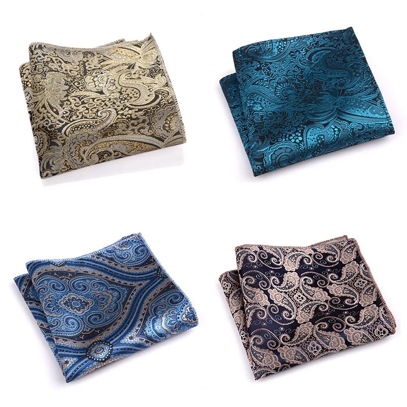 Men Silk Printed Pocket Square Handkerchief Solid Color Vintage Hankies Business Suit Hanky Chest Towel Accessories 25*25cm