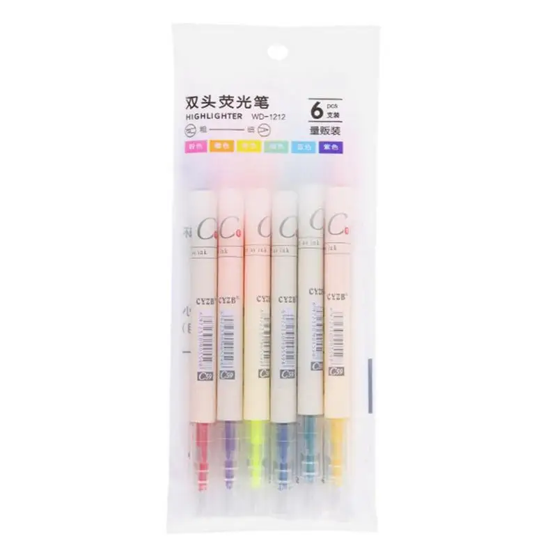 ปากกาเน้นข้อความมีสี6ชิ้นชุดปากกาเน้นข้อความหลากสีปากกามาร์คเกอร์ปลายนุ่มปากกาเน้นข้อความสีสำหรับในชีวิตประจำวัน