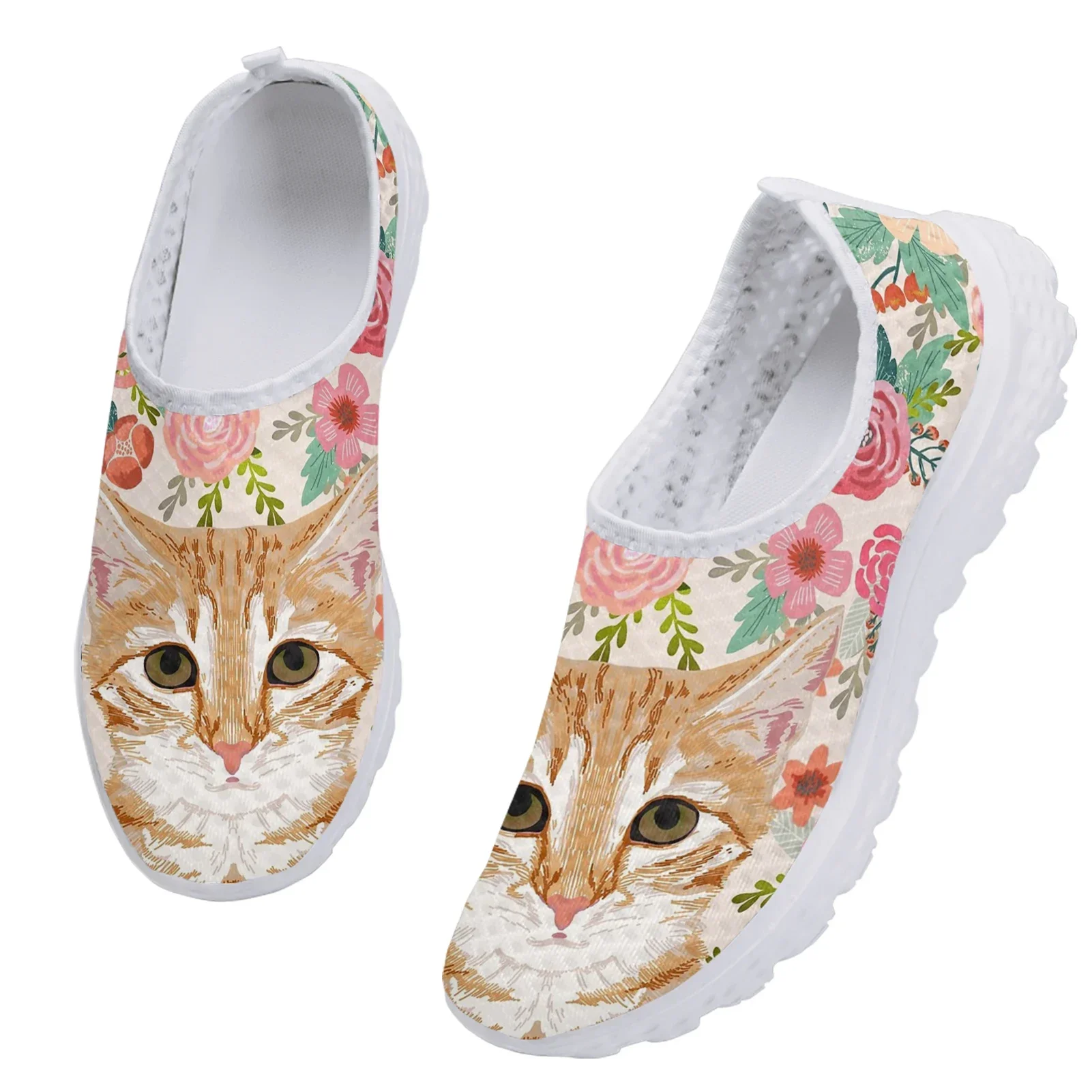 Zapatos con estampado de dibujos animados para mujer, mocasines planos cómodos, suela suave, sin cordones, color Naranja, gato, gatito, hibisco, Verano