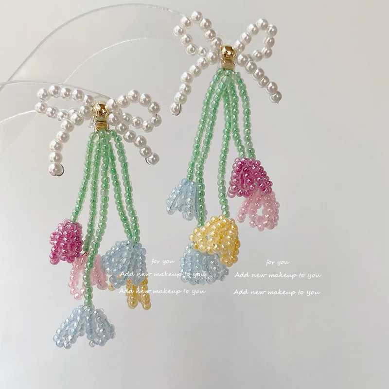 Vintage Bead Drop Earrings for Women Boho Handmade Flower Colorful Beads Tassel Earrings Dangle Jewelry