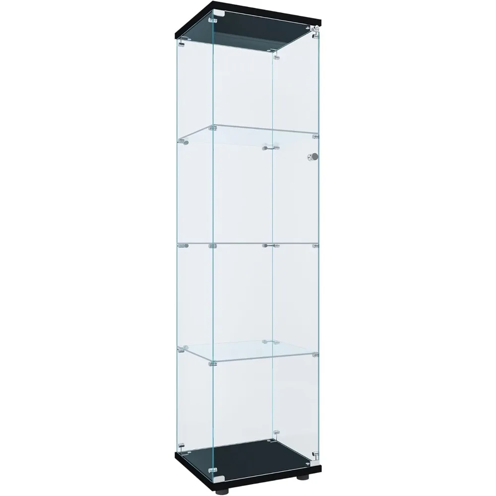 Curio Cabinet Glass Display Case for Collectibles with Door, 4 Display Shelves Showcase, 64.2”Hx16.9''Lx 14.6''W Black