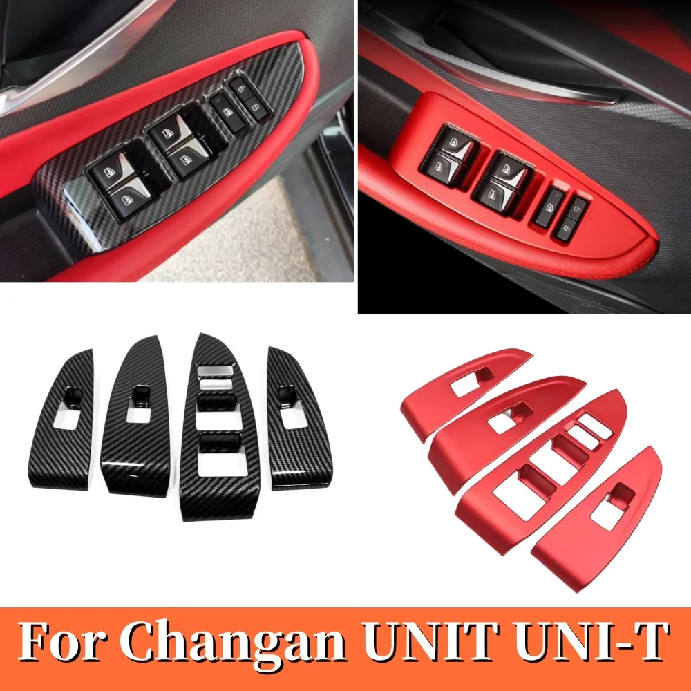 

For Changan UNI-T UNIT 2020-2023 2024 Accessories Carbon Red Garnish Car Door Armrest Window Trim Glass Lift Switch Cover Frame