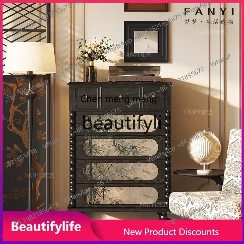 

CC Vintage Style Entryway Drawer Cabinet Bedside Solid Wood Five-Drawer Cabinet Living Room Multi-Functional Storage Cabinet