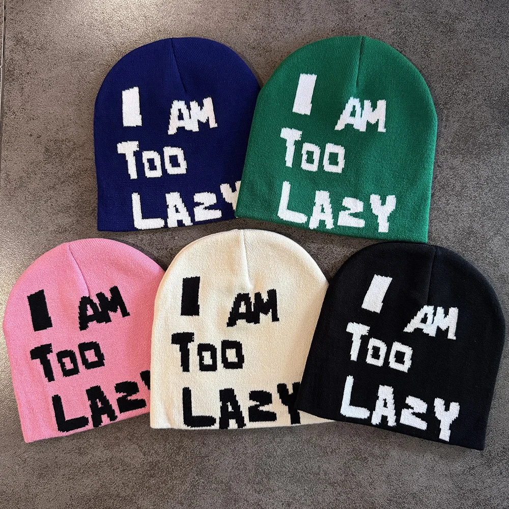 

Lazy Letters Beanie Hat For Women Men Warm Windproof Knitted Hats Winter Cap Ski Skull Caps Hip Hop gorros