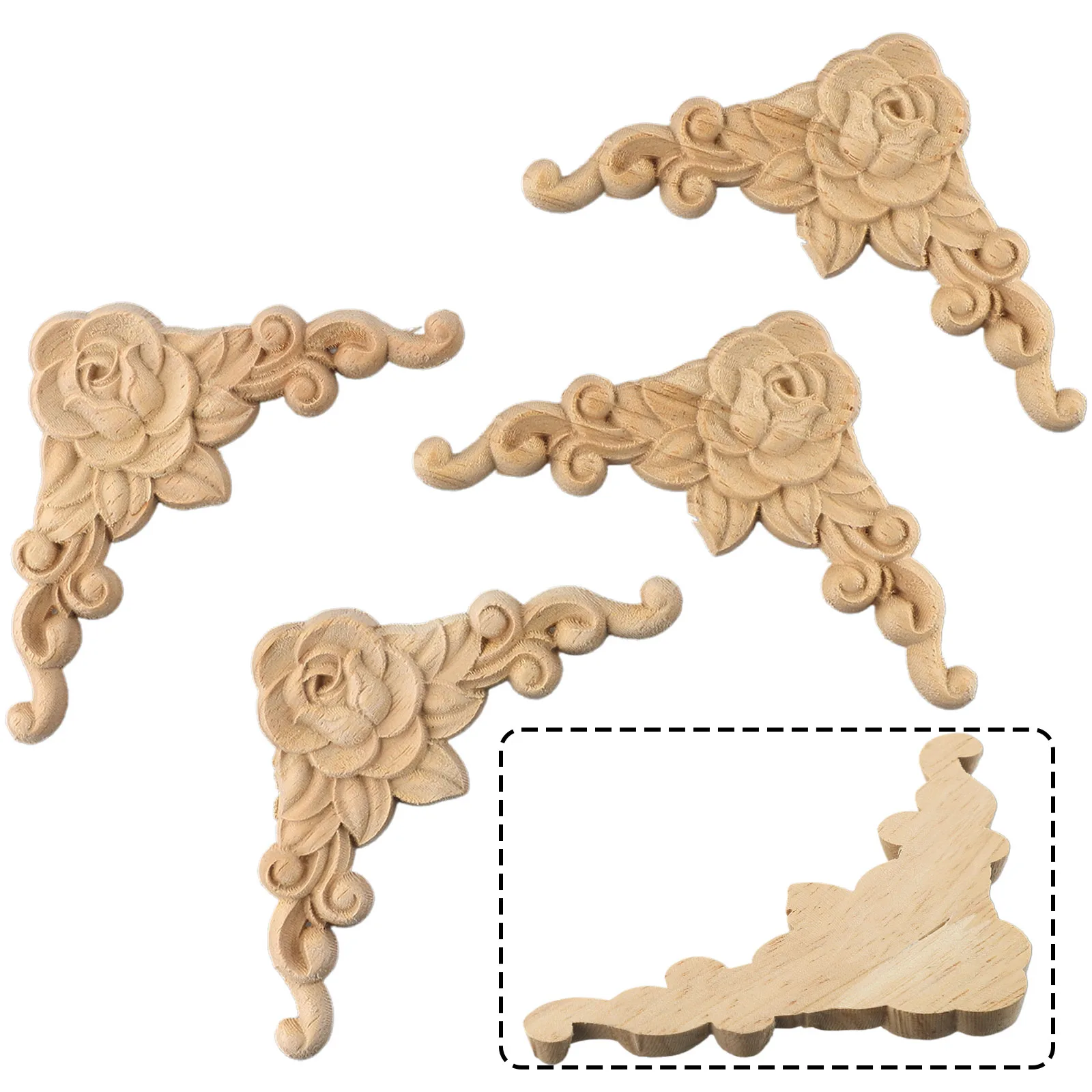 Onlay Applique Wooden Carved Corner 4 Pcs/set 8*8cm For Door Decor Furniture Mouldings Decal Home Decor Unpainted