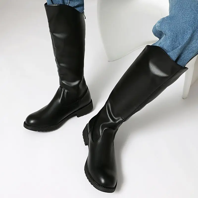 ORCHA LISA Brand Zipper Big Size 48 49 Leisure Daily Knee High Bota Brown Vintage Men's Riding Boots Round Toe Thick Heels 3cm image 5