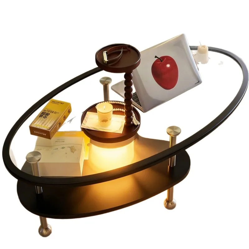 Light luxury solid wood glass living room coffee table, small household movable
