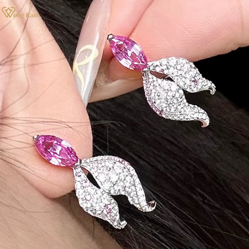 

Wong Rain 925 Sterling Silver Marquise Cut 4.5*9 MM Lab Pink Sapphire Paraiba Tourmaline Gems Drop Earrings Fine Jewelry Gifts