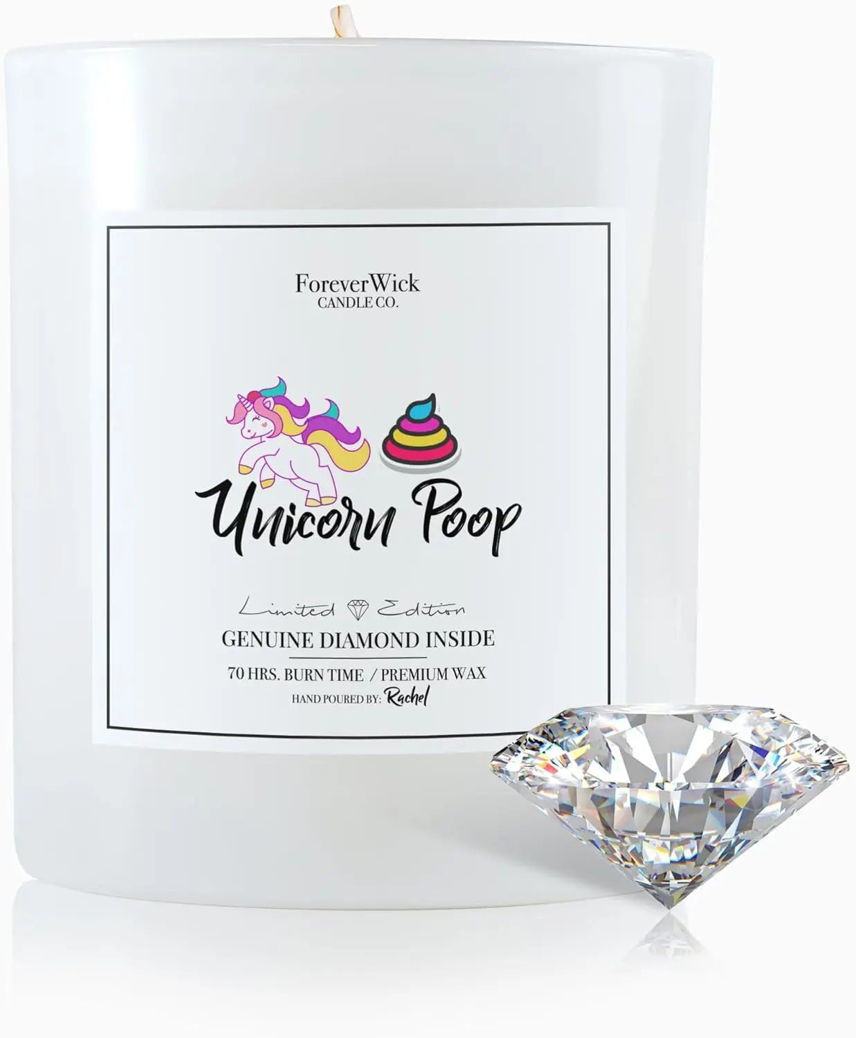 Vela de soja perfumada de algodón de azúcar con caca de unicornio con diamante en el interior | Tiempo de combustión de 14 onzas y 70 horas | Regalo totalmente natural