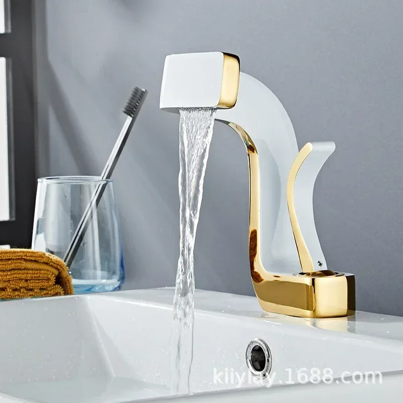 Deluxe Waterfall Bathroom Basin Faucet Brass Mixer Tap Hot Cold Water Toilet Creative Crane in Gold Black Chrome for Home