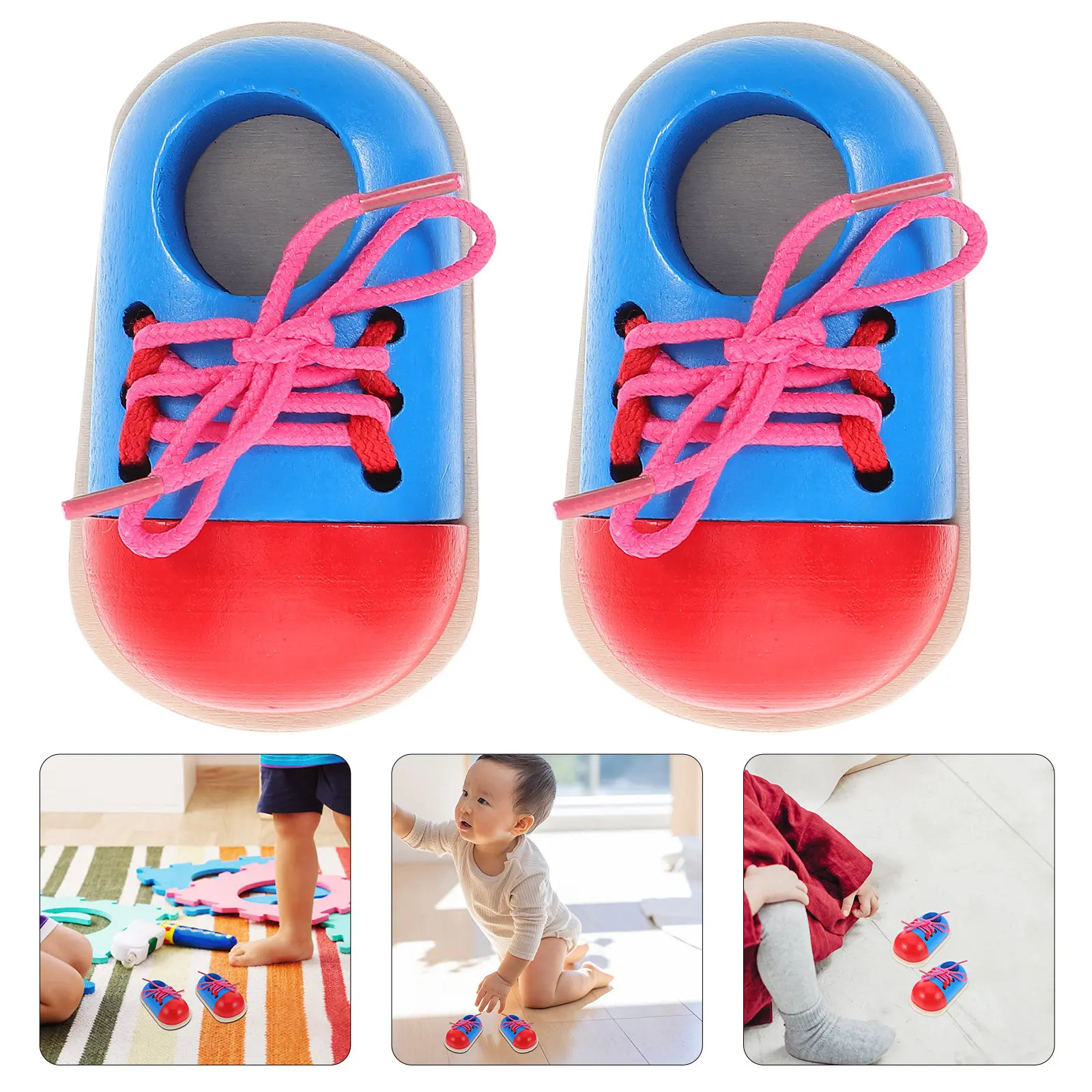 

Набор из 2 деревянных игрушек для развития мелкой моторики: Монтессори-упражнения по завязыванию шнурков для дошкольников