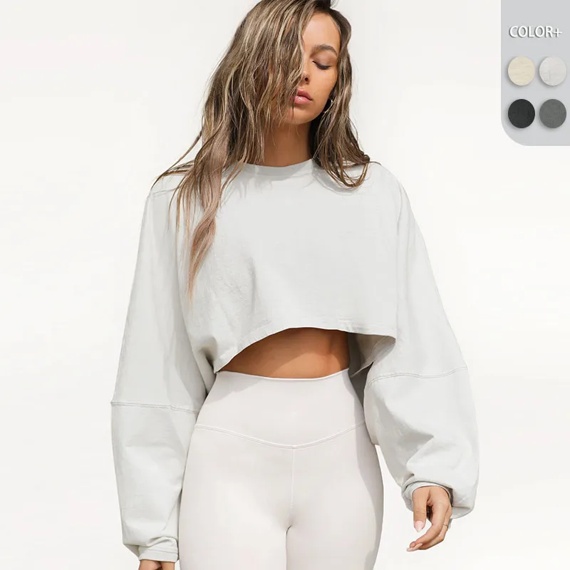 

New Loose Fit Round Neck Crop Sweater Women Short Pullover Sports Shirt Knitwear Long Sleeve Top Autumn Winter Women's Clothing