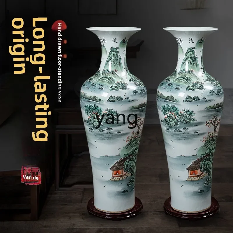 Yjq Jingdezhen ceramics hand-painted floor-to-ceiling vase Chinese living room TV cabinet opening large ornament