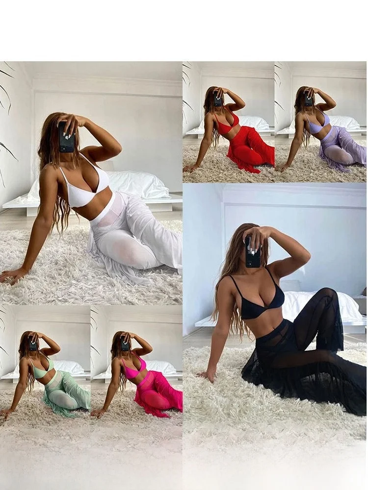 

Women's Three-Piece Bikini Swimsuit Casual Surfing Style with Chest Pad No Steel Support Polyester Material Swimming Wear
