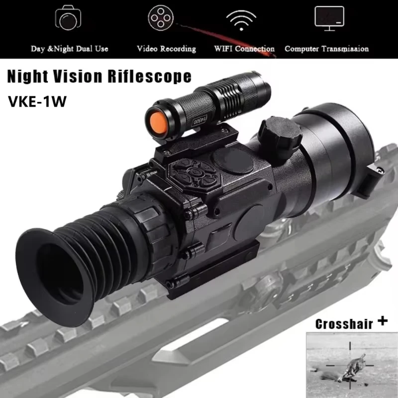 Night Vision Digital Rifle Scope with WiFi and E-Compass, 3.7～11X HD Hunting Riflescope Monocular, Ip65 with Rail Mount