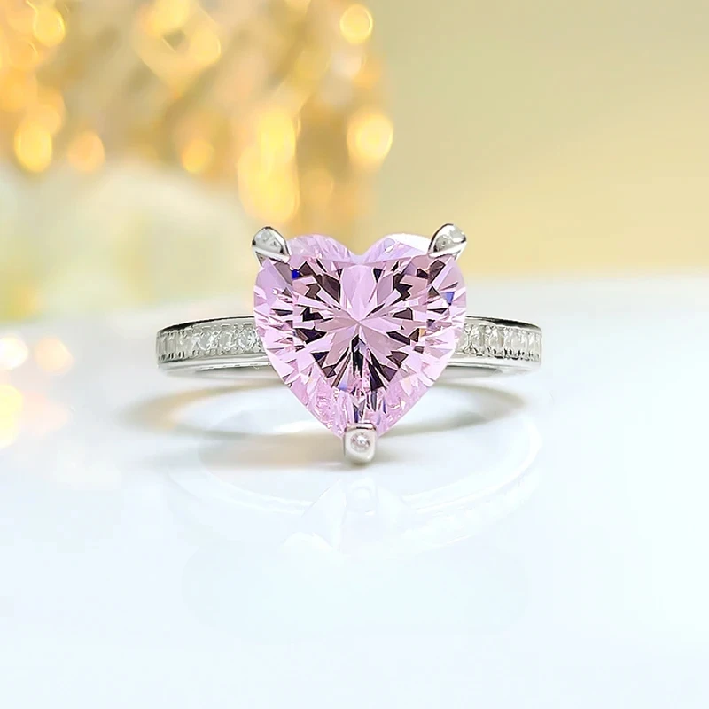 

Fashion Luxury Pink Diamond Love S925 Sterling Silver Ring Set with Imported High Carbon Diamond Wedding Jewelry Wholesale