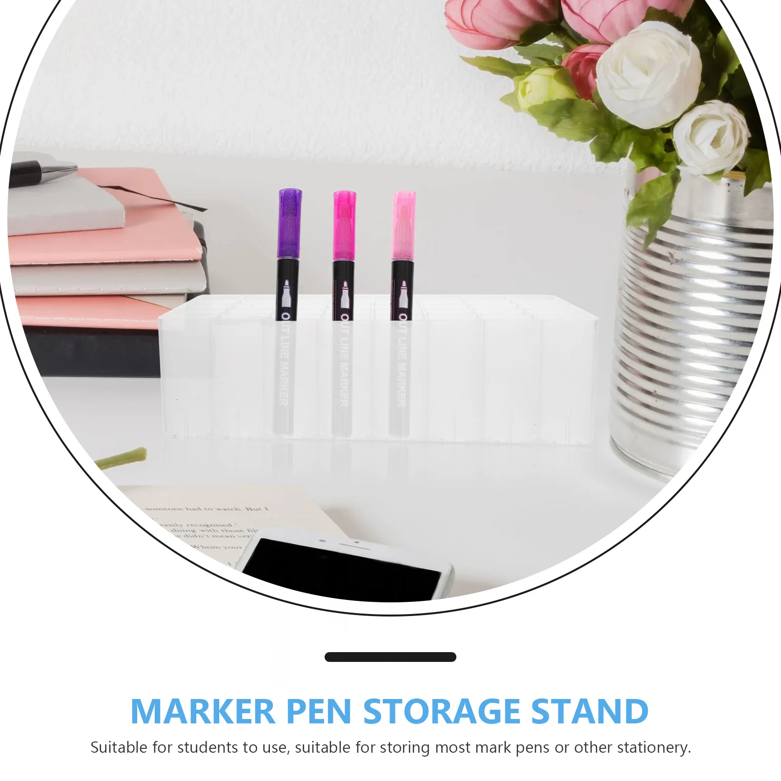

4pcs Holder Desk Stand Organizer Storage Markers Pen Holder Box Base Clear Plastic Stationery Container Pen Cylinder
