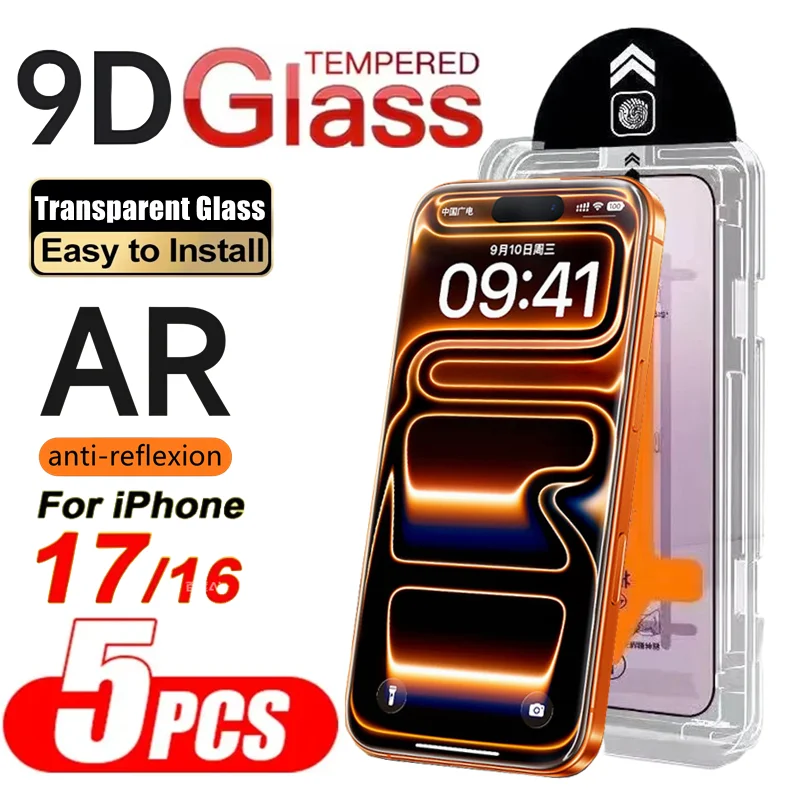 

5Pcs 9D Arc edge Tempered Glass for IPhone 17 16 15 14 13 12 11 Pro Max Mini Plus X XR Screen Protector Glass Easy install Tool