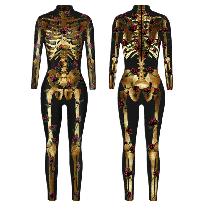 

Мужской и женский костюм-комбинезон в стиле киберпанк с черепами, эластичный, механический, в стиле стимпанк, для Хэллоуина и вечеринок